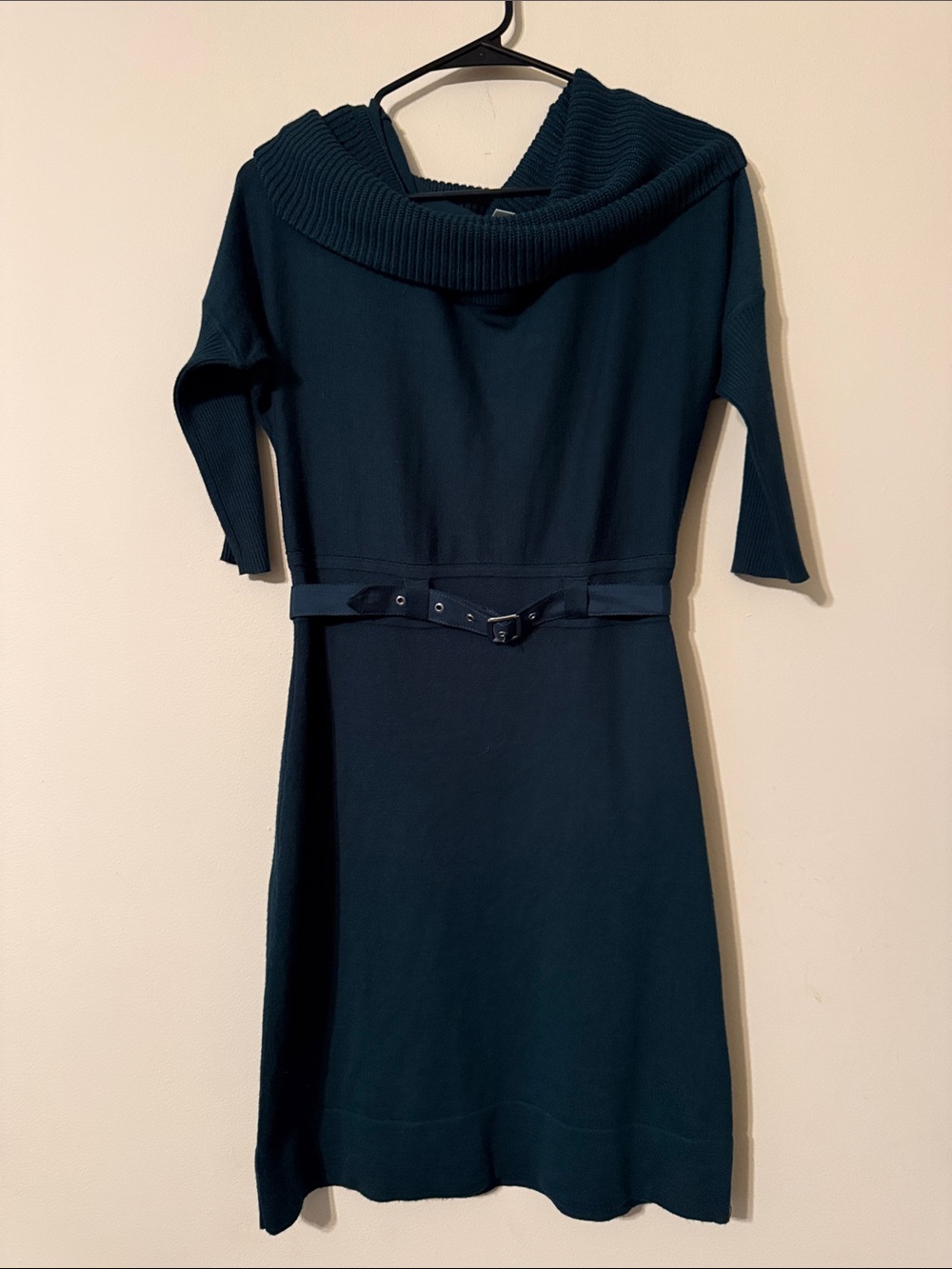 Deep Green Knit Belted Sweater Dress